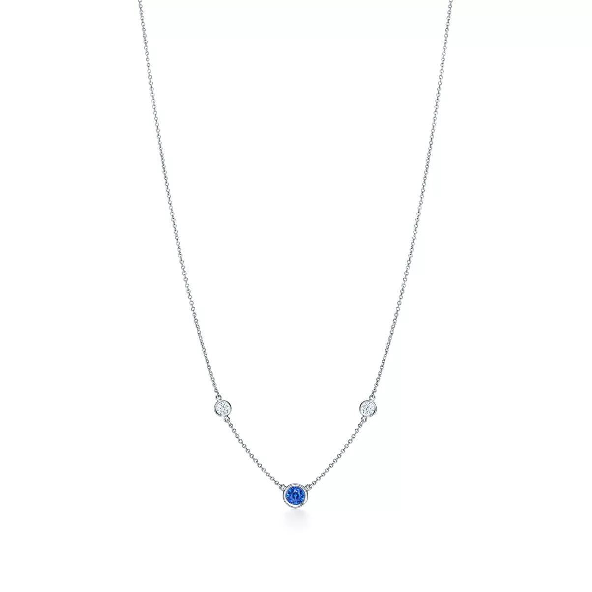 Color by the Yard Necklace in Platinum with a Sapphire and Diamonds
