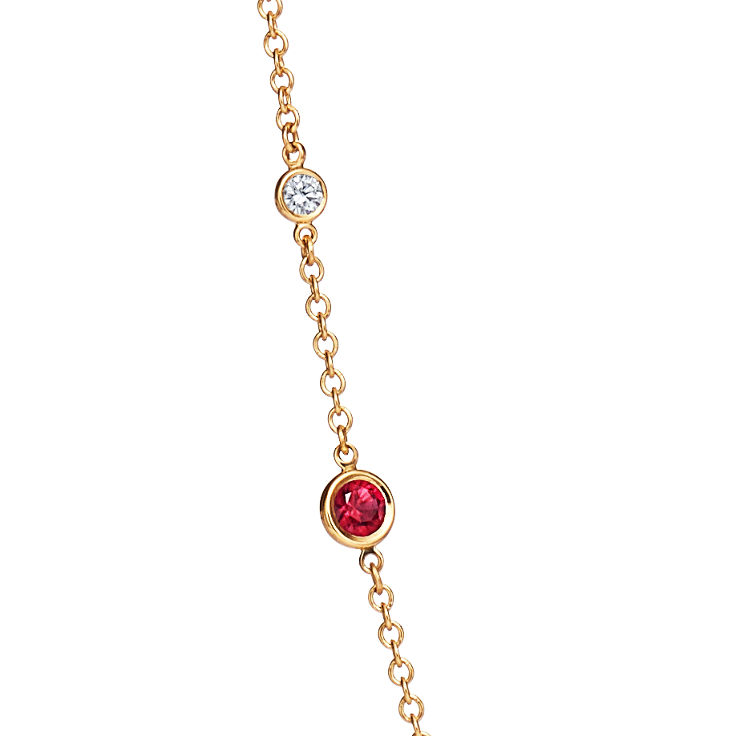 Elsa Peretti®:Color by the Yard Sprinkle Necklace in Gold with Rubies and Diamonds image number 4