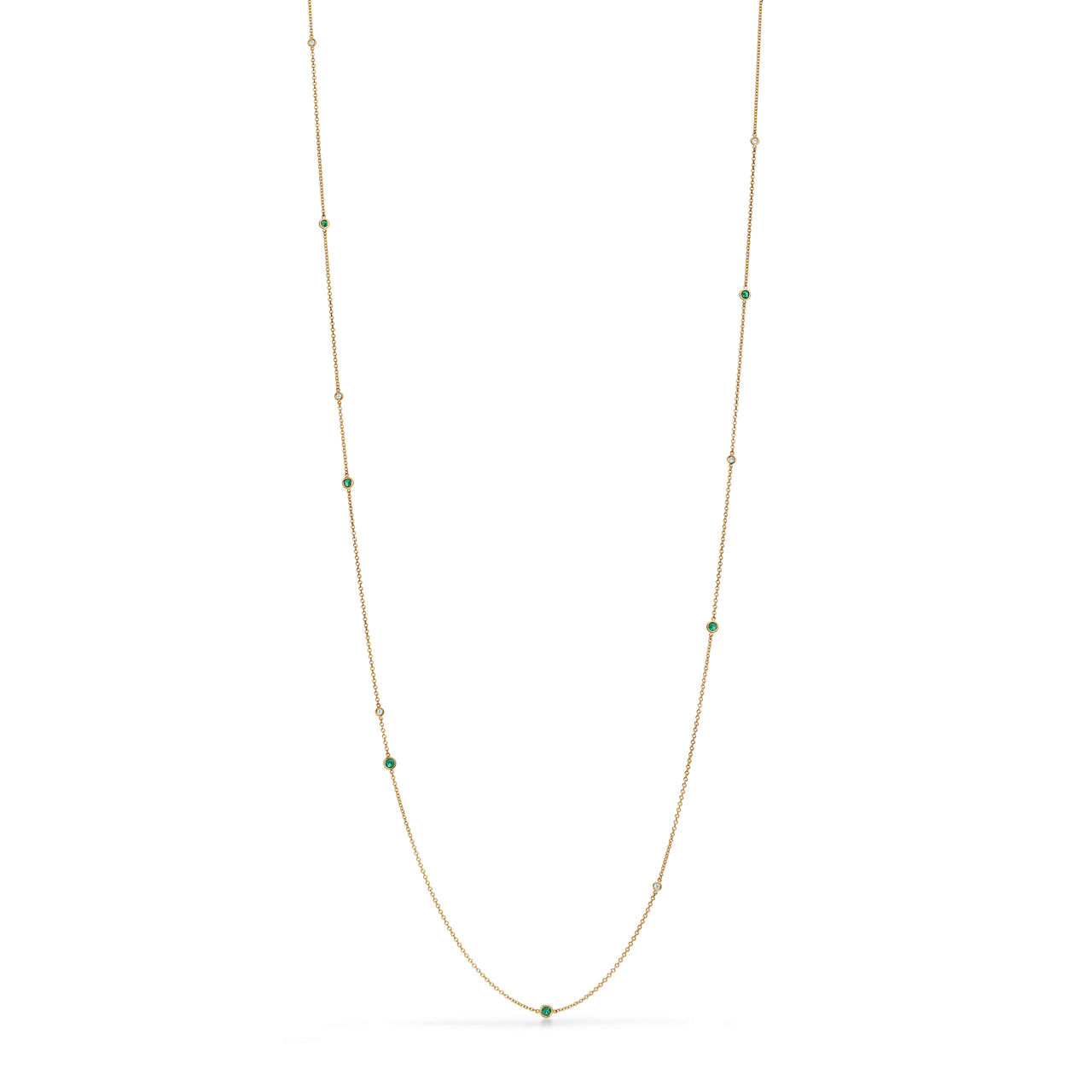 Elsa Peretti®:Color by the Yard Sprinkle Necklace in Gold with Emeralds and Diamonds image number 3