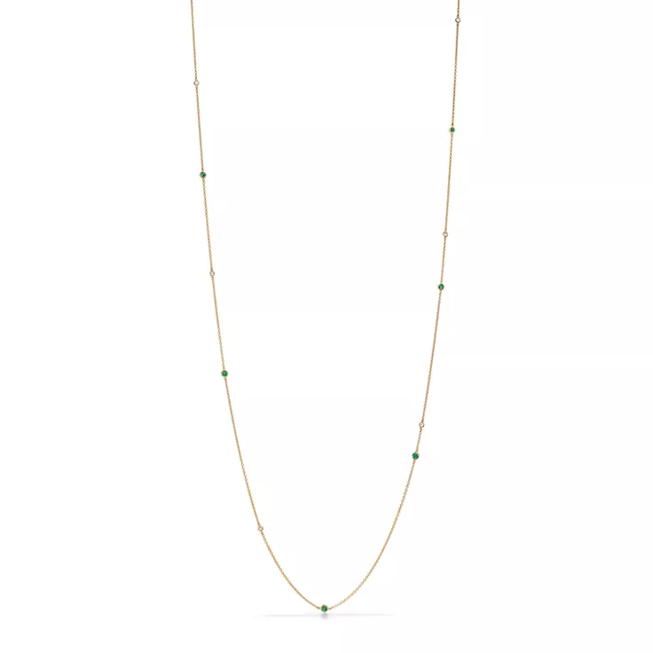 Elsa Peretti®:Color by the Yard Sprinkle Necklace in Gold with Emeralds and Diamonds, 4