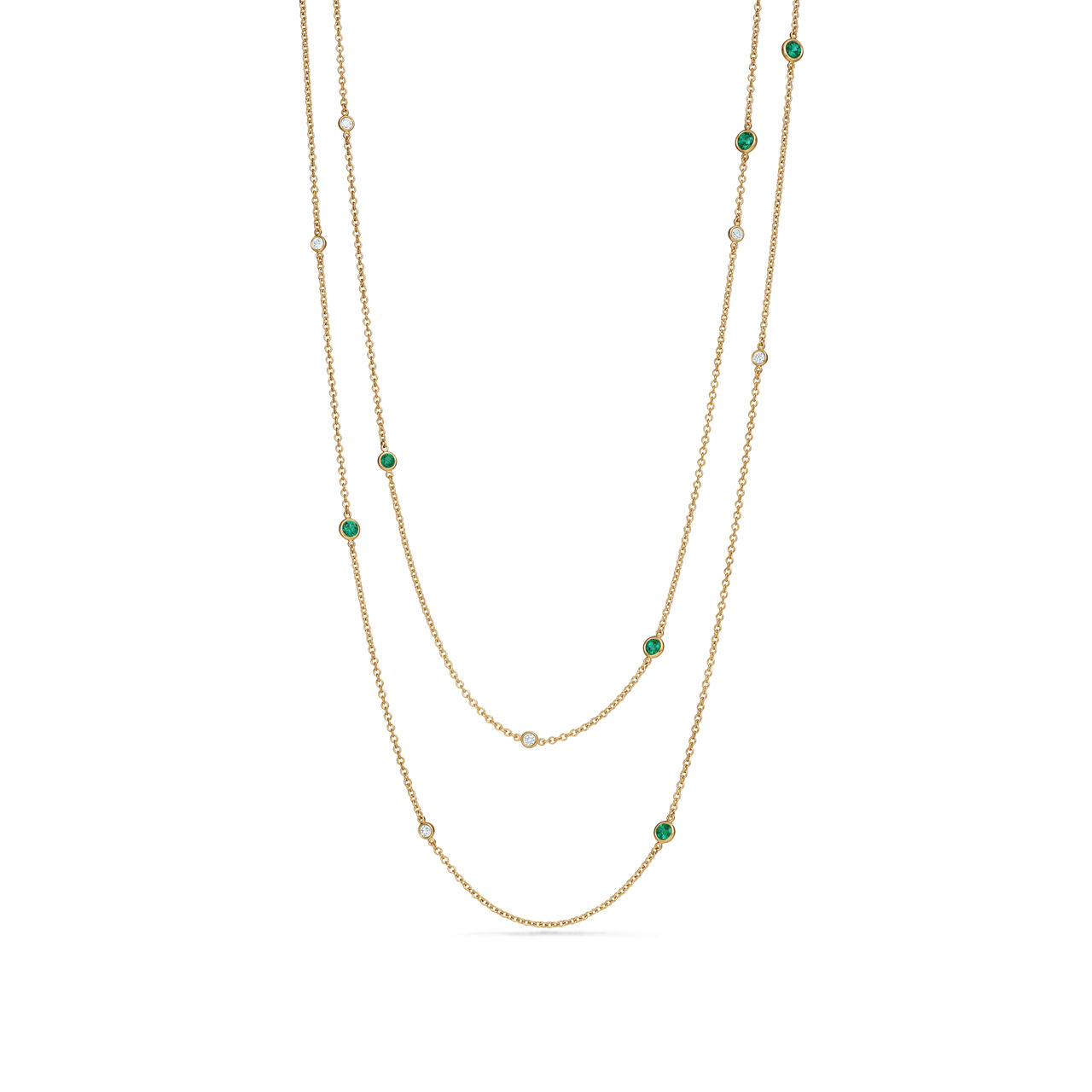 Elsa Peretti®:Color by the Yard Sprinkle Necklace in Gold with Emeralds and Diamonds image number 0