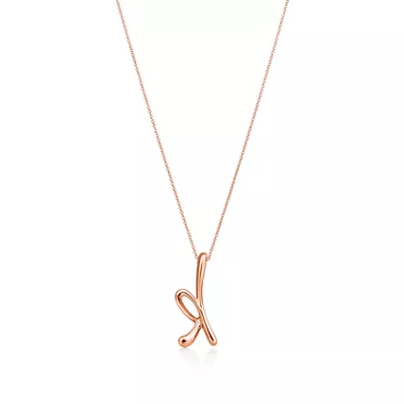 Elsa Peretti®:Small Alphabet Pendant in Rose Gold with Diamonds, 2