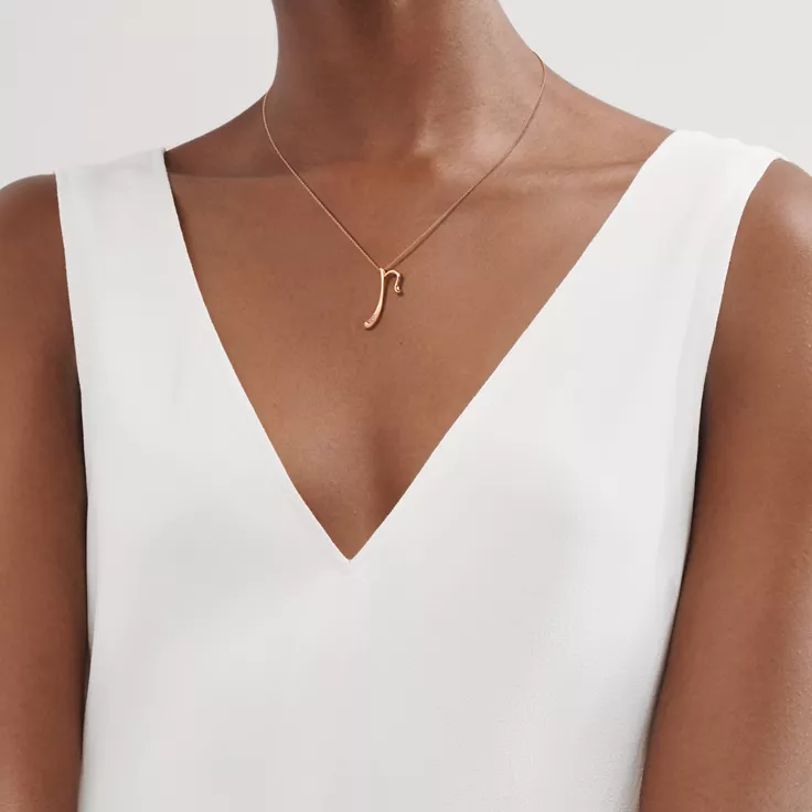 Elsa Peretti&reg;:Small Alphabet Pendant in Rose Gold with Diamonds, 1