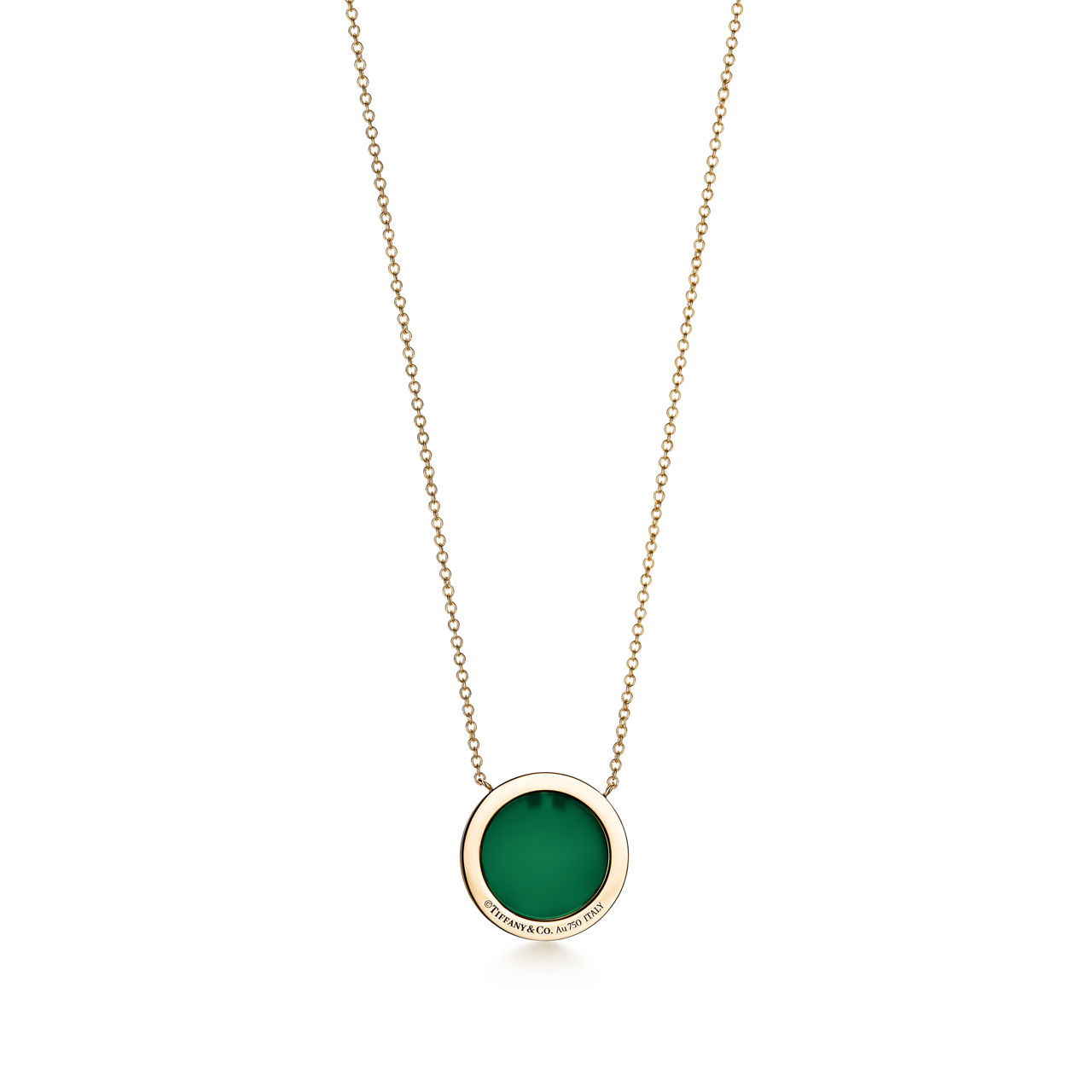 Tiffany T:Circle Pendant in Yellow Gold with Green Agate and Diamonds image number 2