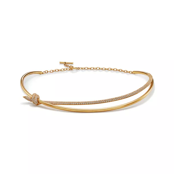 Zweireihige Halskette in Gelbgold mit Diamanten