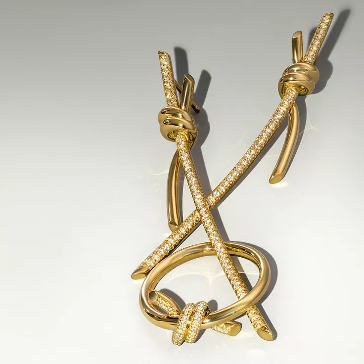 Tiffany Knot:Drop Earrings in Yellow Gold with Diamonds, 4