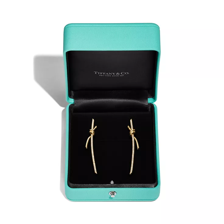 Tiffany Knot:Drop Earrings in Yellow Gold with Diamonds, 5