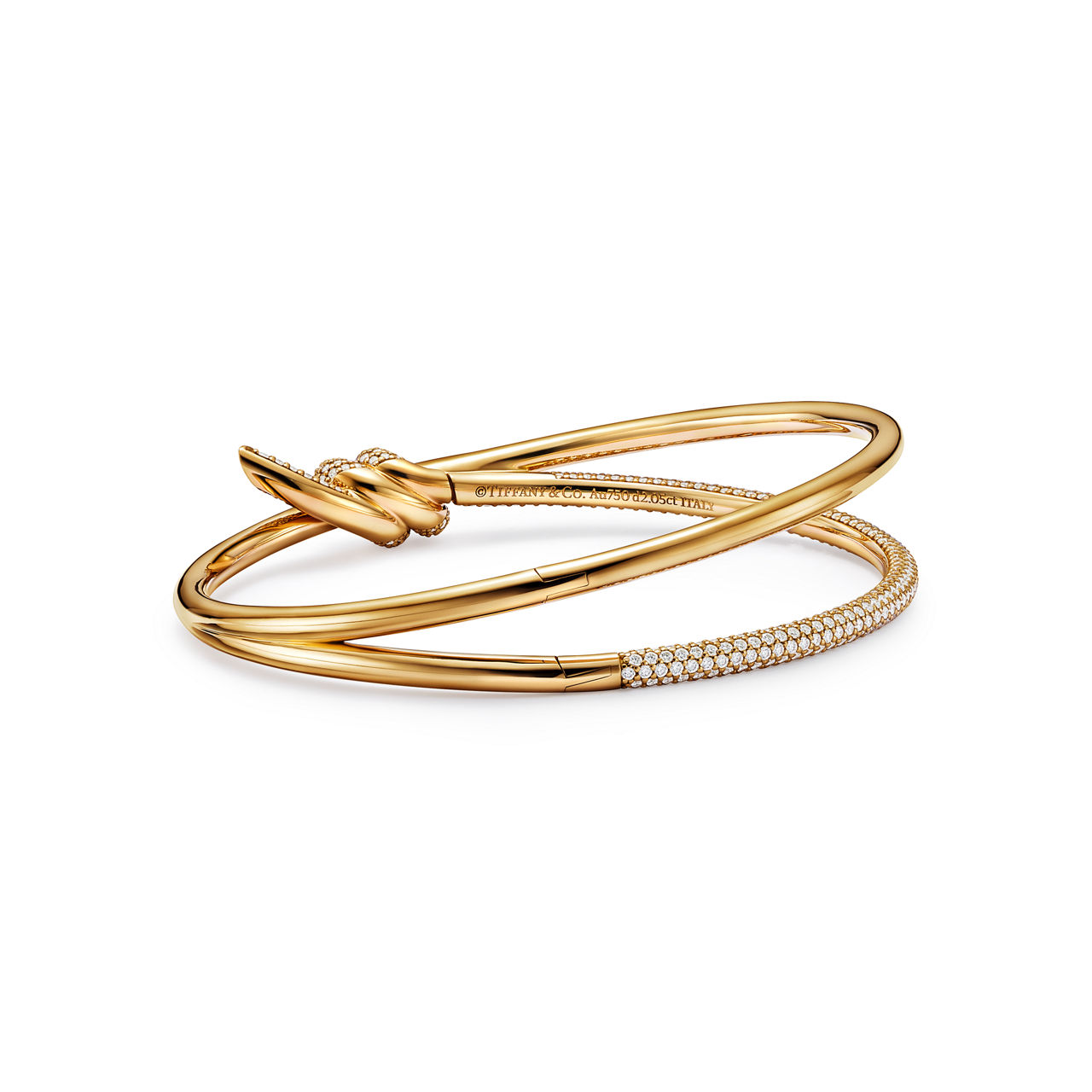 Tiffany Knot:Double Row Hinged Bangle in Yellow Gold with Diamonds image number 3