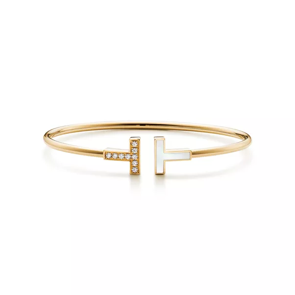 Wire Armreif in Gelbgold mit Perlmutt und Diamanten