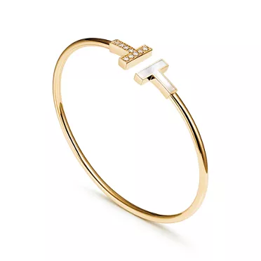 Tiffany T:Wire Bracelet in Yellow Gold with Mother-of-pearl and Diamonds, 2