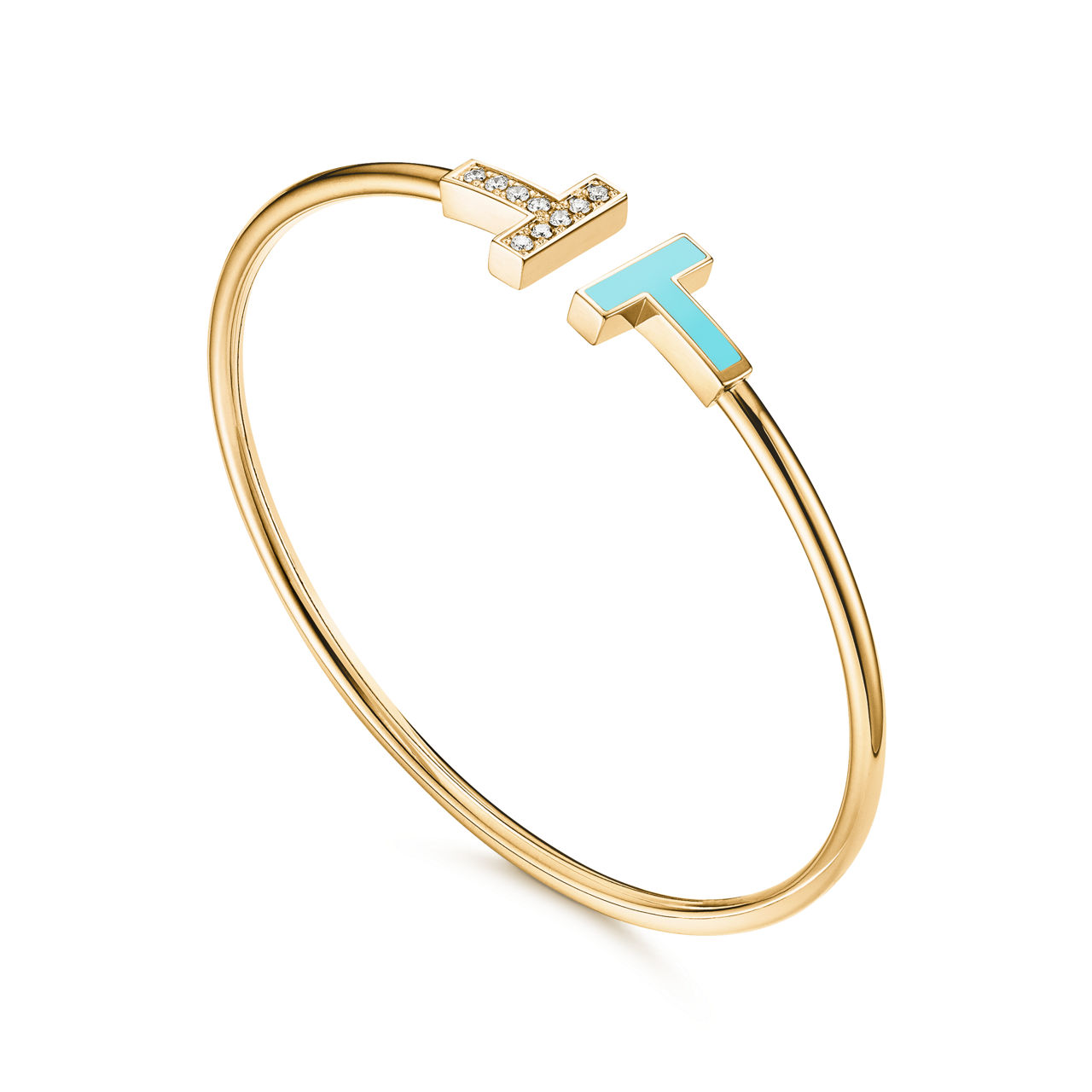 Tiffany T:Wire Bracelet in Yellow Gold with Turquoise and Diamonds image number 2