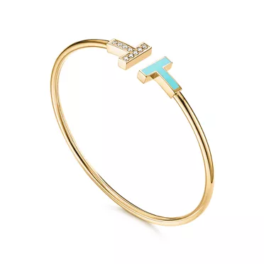 Tiffany T:Wire Bracelet in Yellow Gold with Turquoise and Diamonds, 2
