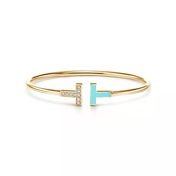 Wire Bracelet in Yellow Gold with Turquoise and Diamonds