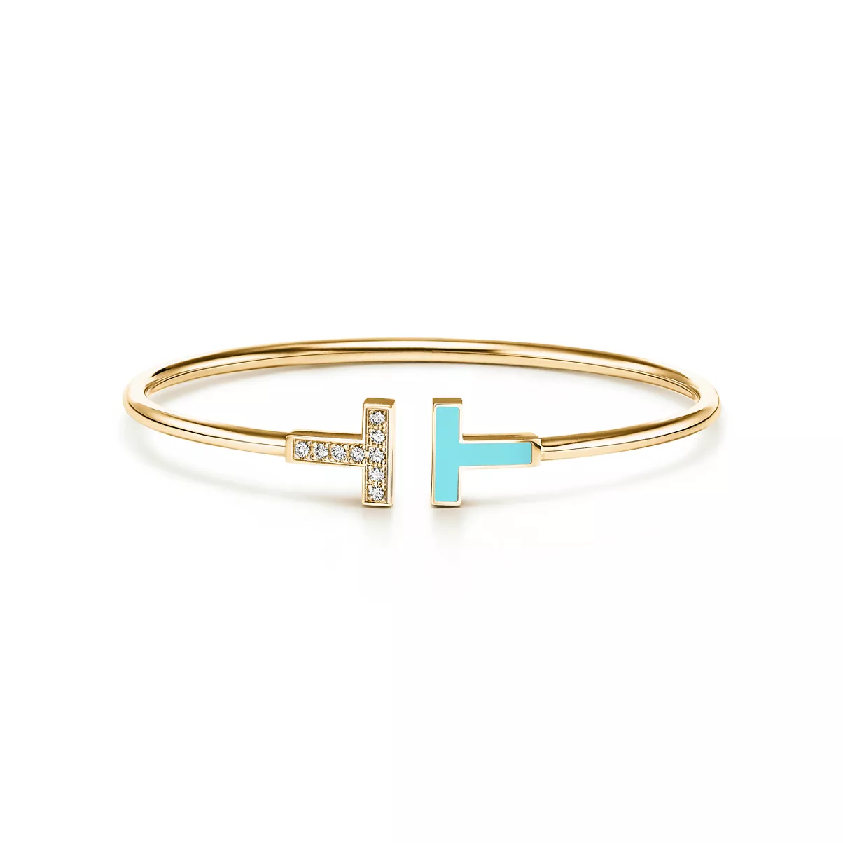 Wire Bracelet in Yellow Gold with Turquoise and Diamonds