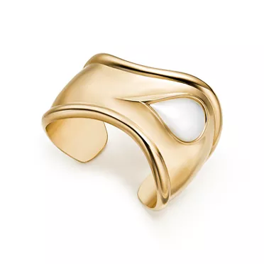 Elsa Peretti®:Small Bone Cuff in Yellow Gold with White Nephrite Jade, 2