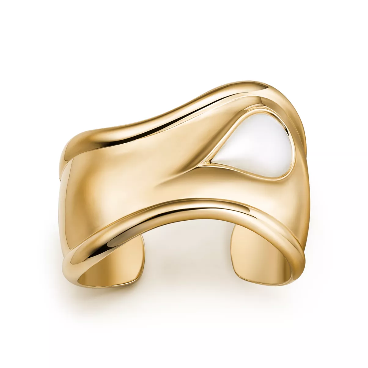 Small Bone Cuff in Yellow Gold with White Nephrite Jade