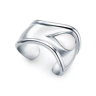 Elsa Peretti®:Brazalete Bone pequeño en plata de ley con jade blanco, 2