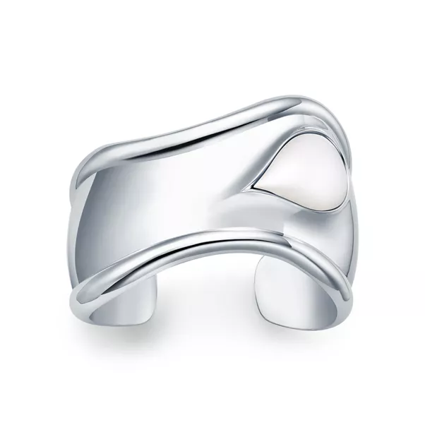 Kleiner Bone Cuff in Sterlingsilber mit weißer Jade