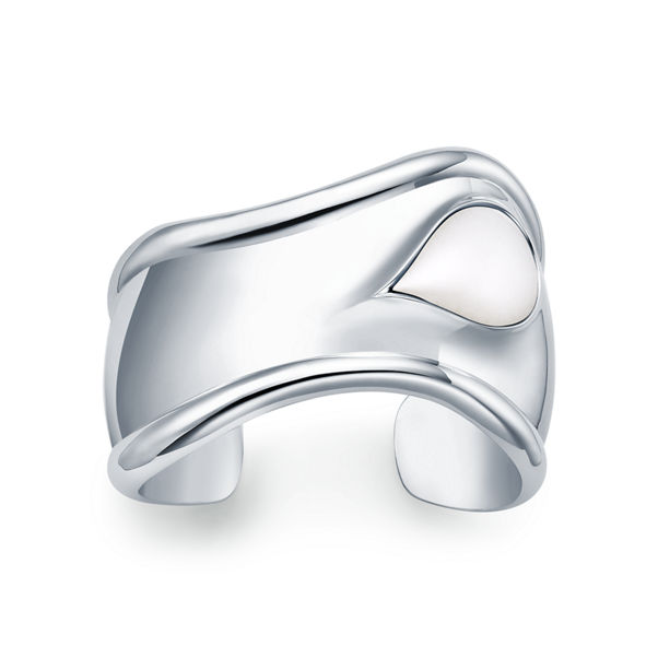 Elsa Peretti®:Small Bone Cuff in Sterling Silver with White Jade