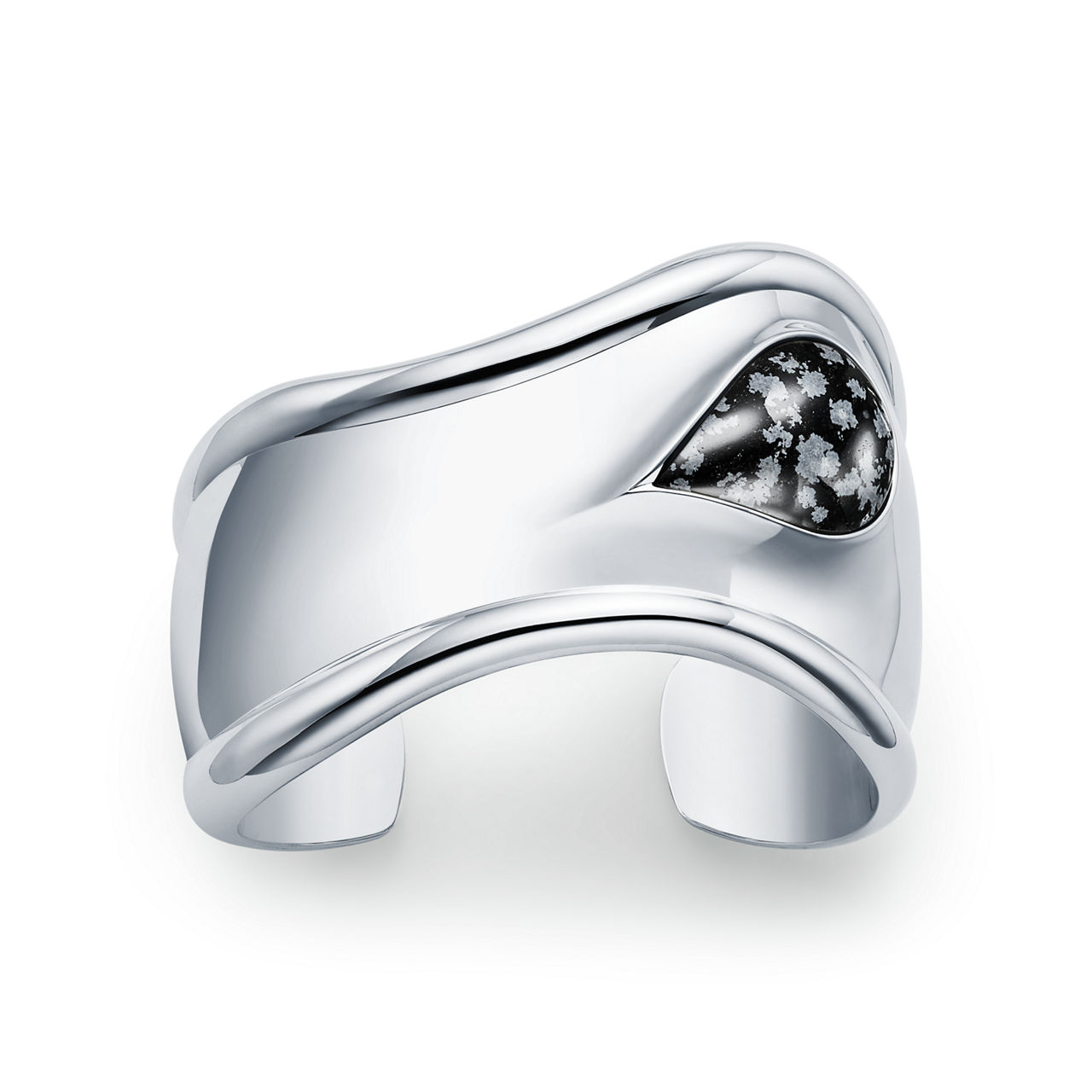 Elsa Peretti®:Kleiner Bone Cuff in Sterlingsilber mit Schneeflocken-Obsidian Bildnummer 0