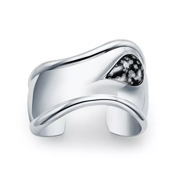 Manchette Bone Small en argent 925 millièmes et obsidienne flocon de neige