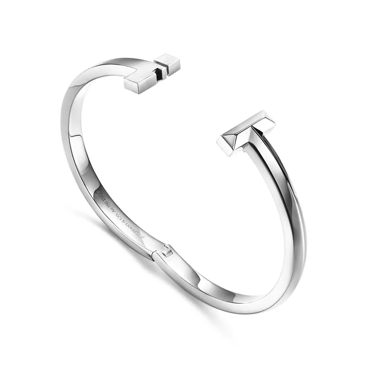 Tiffany T:T1 Wide Hinged Bangle in White Gold, 4