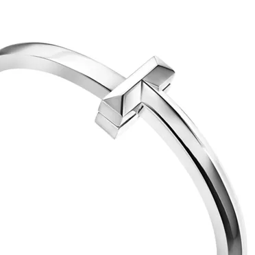 Tiffany T:T1 Wide Hinged Bangle in White Gold, 6