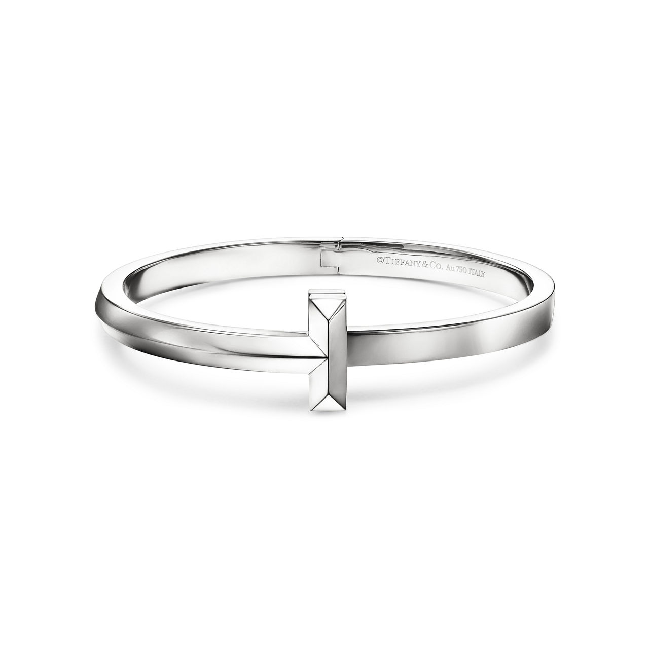 T1 Wide Hinged Bangle in White Gold