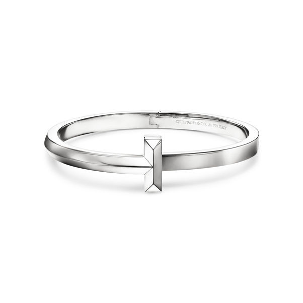 Tiffany T:T1 Wide Hinged Bangle in White Gold