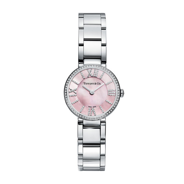 Atlas®:2-Zeiger-Uhr, 24 mm aus Edelstahl mit Diamanten und rosa Perlmutt