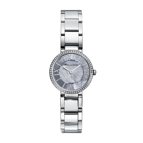 Atlas®:2-Hand 24 mm Watch in Stainless Steel with Diamonds and Grey Mother-of-pearl