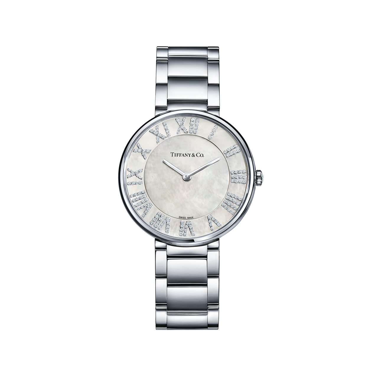 Atlas®:34 mm Watch in Stainless Steel with Diamonds and a White Mother-of-pearl Dial image number 0