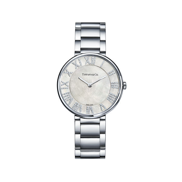 Atlas®:34 mm Watch in Stainless Steel with Diamonds and a White Mother-of-pearl Dial