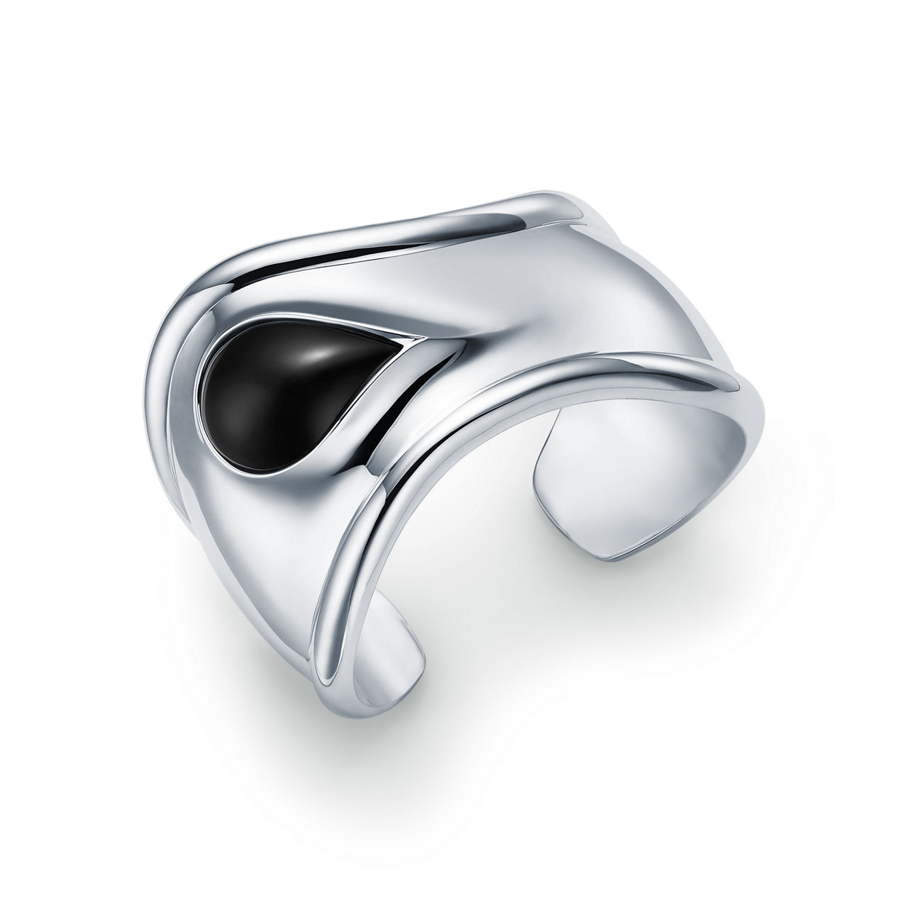 Elsa Peretti®:Small Bone Cuff in Sterling Silver with Black Jade image number 2