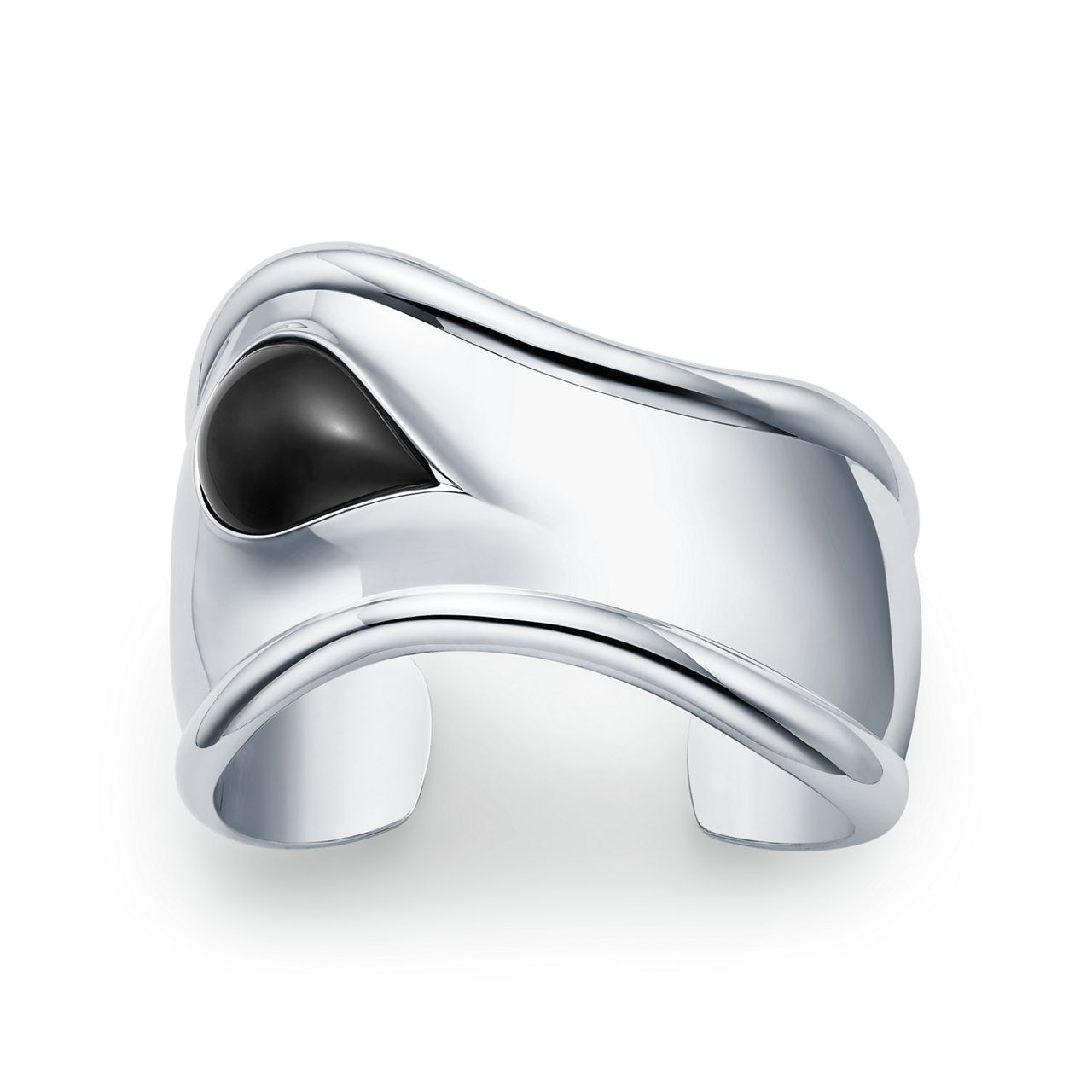 Elsa Peretti®:Small Bone Cuff in Sterling Silver with Black Jade image number 0