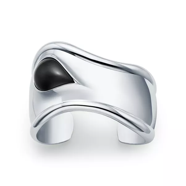 Kleiner Bone Cuff in Sterlingsilber mit schwarzer Jade