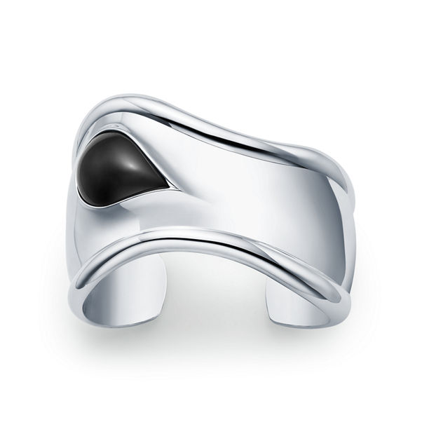 Elsa Peretti®:Small Bone Cuff in Sterling Silver with Black Jade