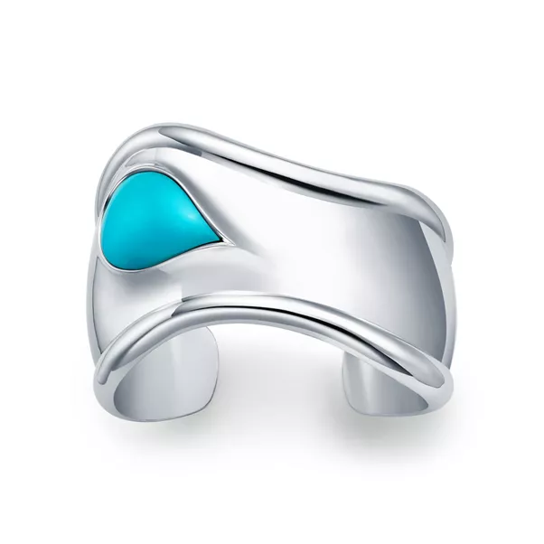 Brazalete Bone pequeño en plata de ley con turquesa