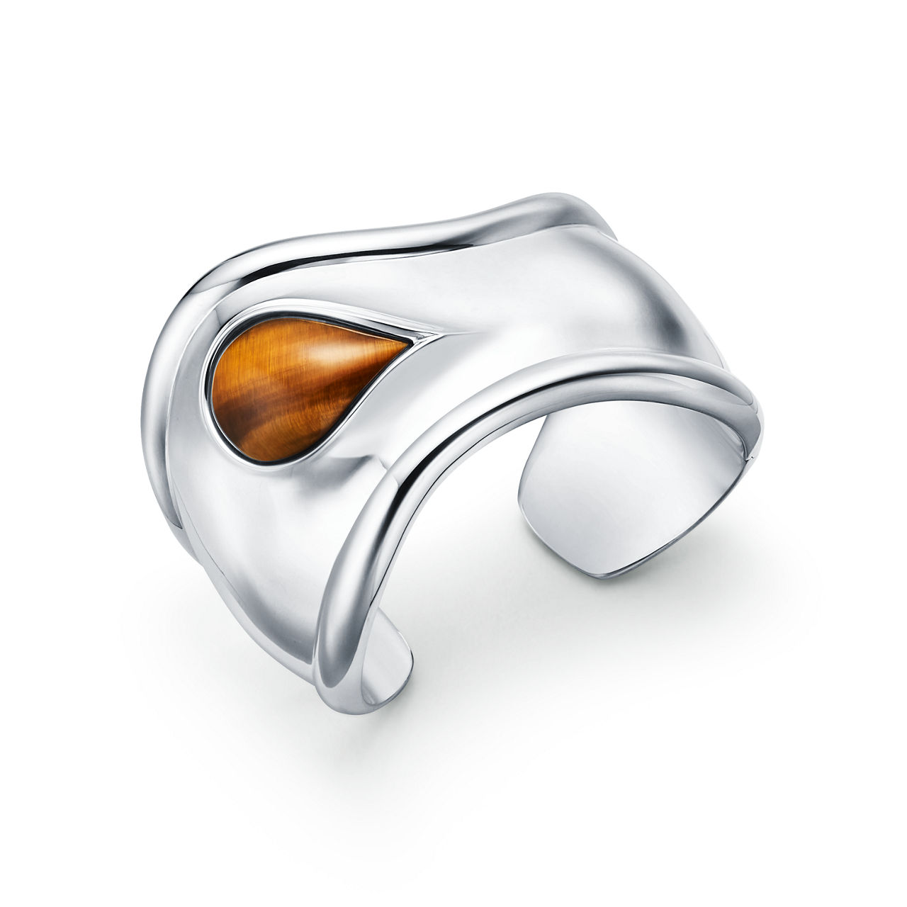 Elsa Peretti®:Small Bone Cuff in Sterling Silver with Tiger's Eye image number 2