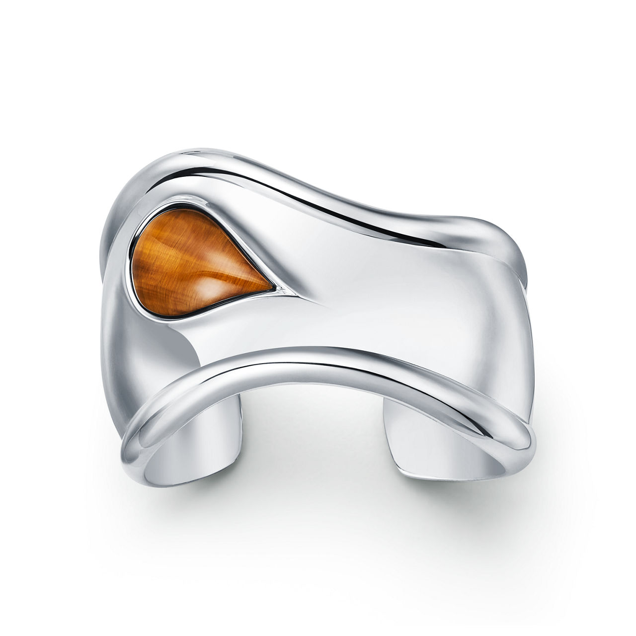 Elsa Peretti®:Small Bone Cuff in Sterling Silver with Tiger's Eye image number 0