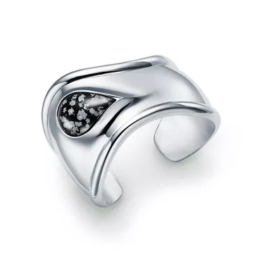 Elsa Peretti®:Small Bone Cuff in Sterling Silver with Snowflake Obsidian, 2
