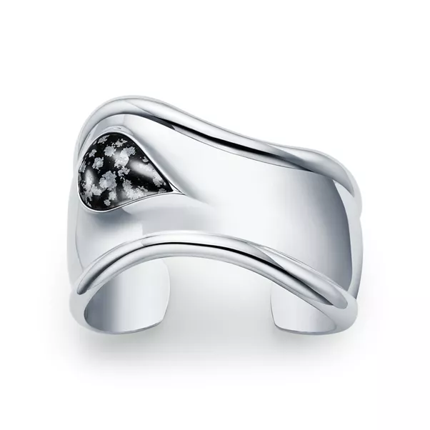 Manchette Bone Small en argent 925 millièmes et obsidienne flocon de neige