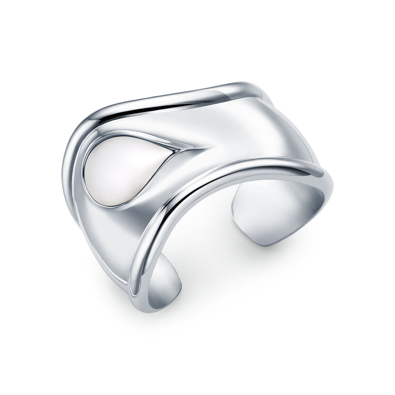 Elsa Peretti®:Small Bone Cuff in Sterling Silver with White Jade image number 2