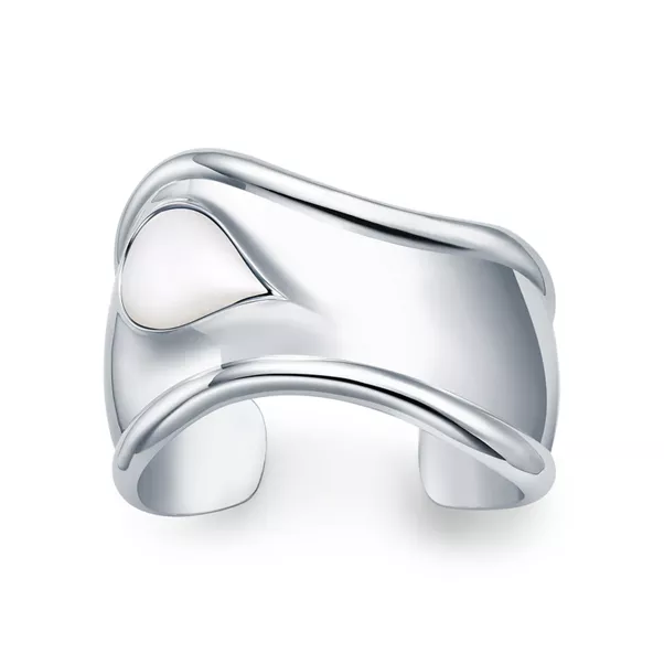 Kleiner Bone Cuff in Sterlingsilber mit weißer Jade