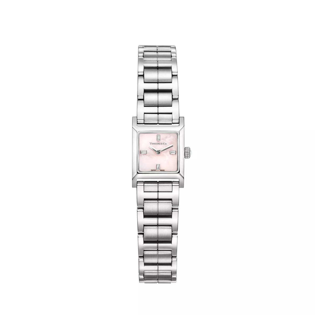 Makers 16 mm Square Watch in Stainless Steel with a Pink Mother-of-pearl Dial