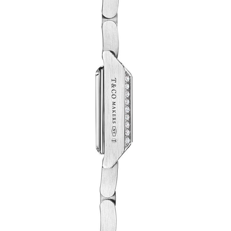 Tiffany 1837:Makers 16 mm Square Watch in Stainless Steel with a Turquoise Dial and Diamonds image number 4