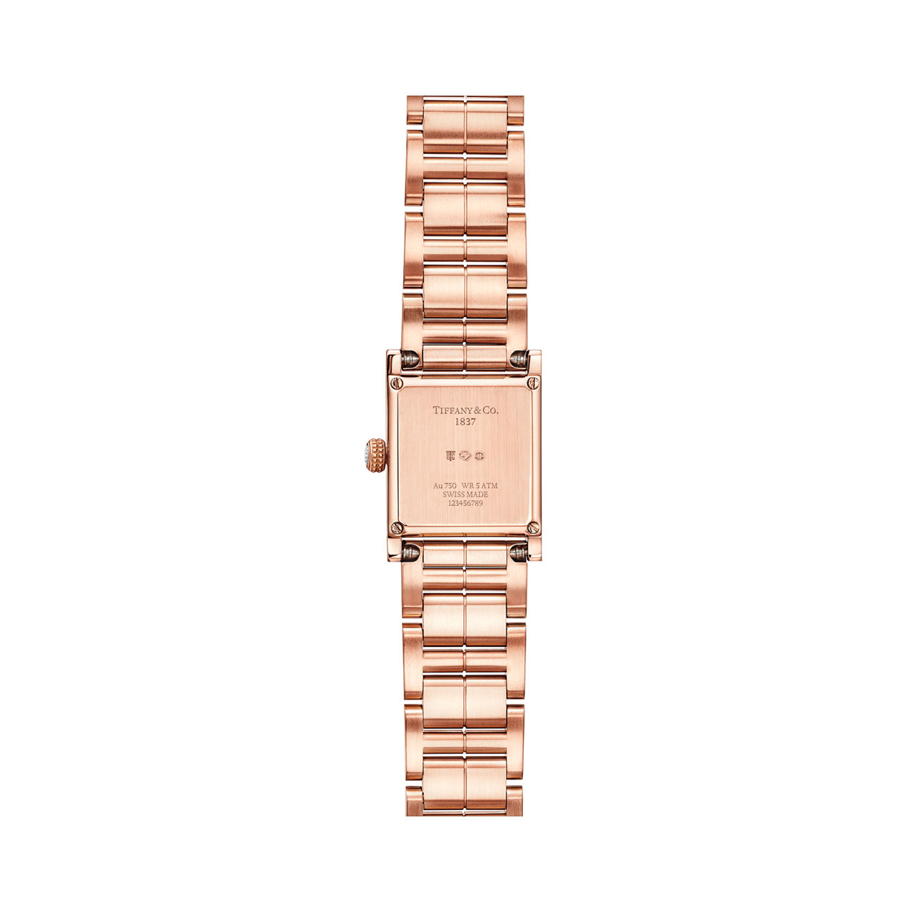 Tiffany 1837:Makers 16 mm Square Watch in Rose Gold with a White Mother-of-pearl Dial and Diamonds image number 2