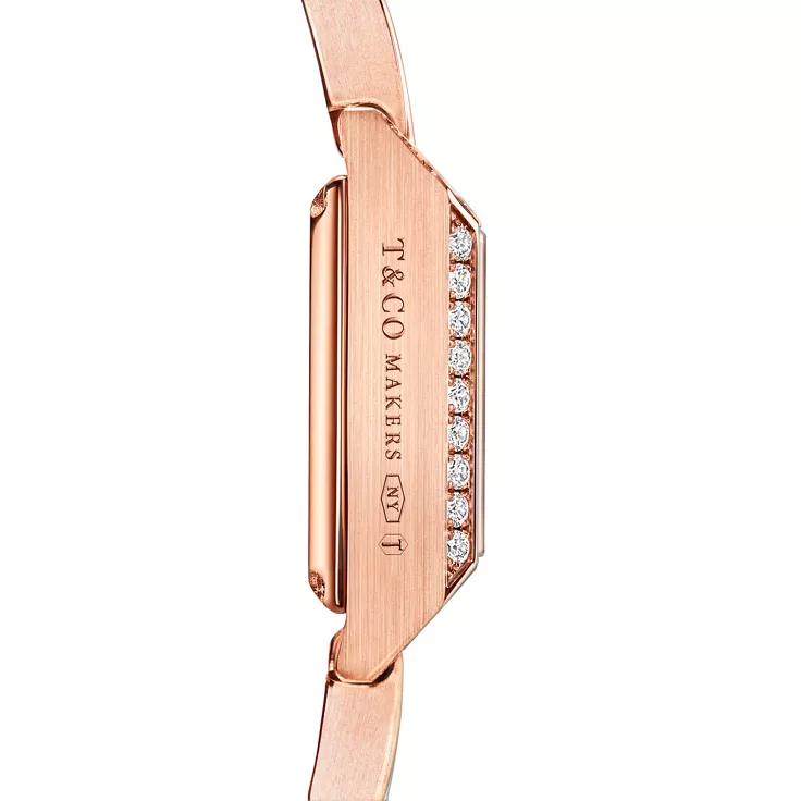 Tiffany 1837:Makers 16 mm Square Watch in Rose Gold with a White Mother-of-pearl Dial and Diamonds, 4