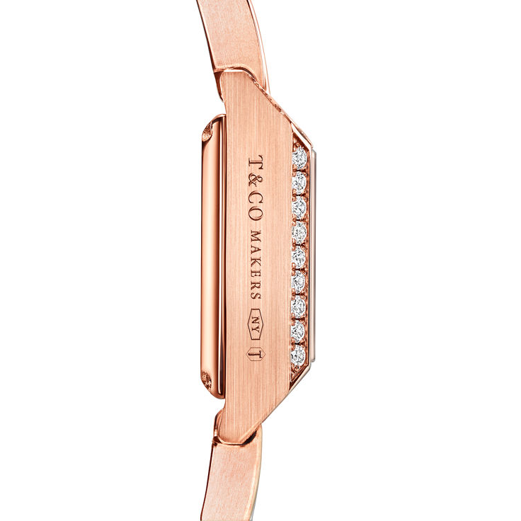 Tiffany 1837:Makers 16 mm Square Watch in Rose Gold with a White Mother-of-pearl Dial and Diamonds image number 4
