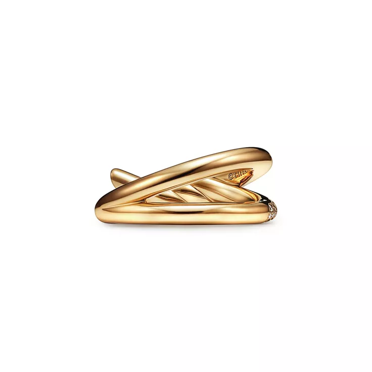 Tiffany Knot:Double Row Ring in Yellow Gold with Diamonds, 4